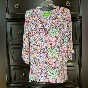 Pappagallo women’s top 3/4 sleeve blouse v-neck Large